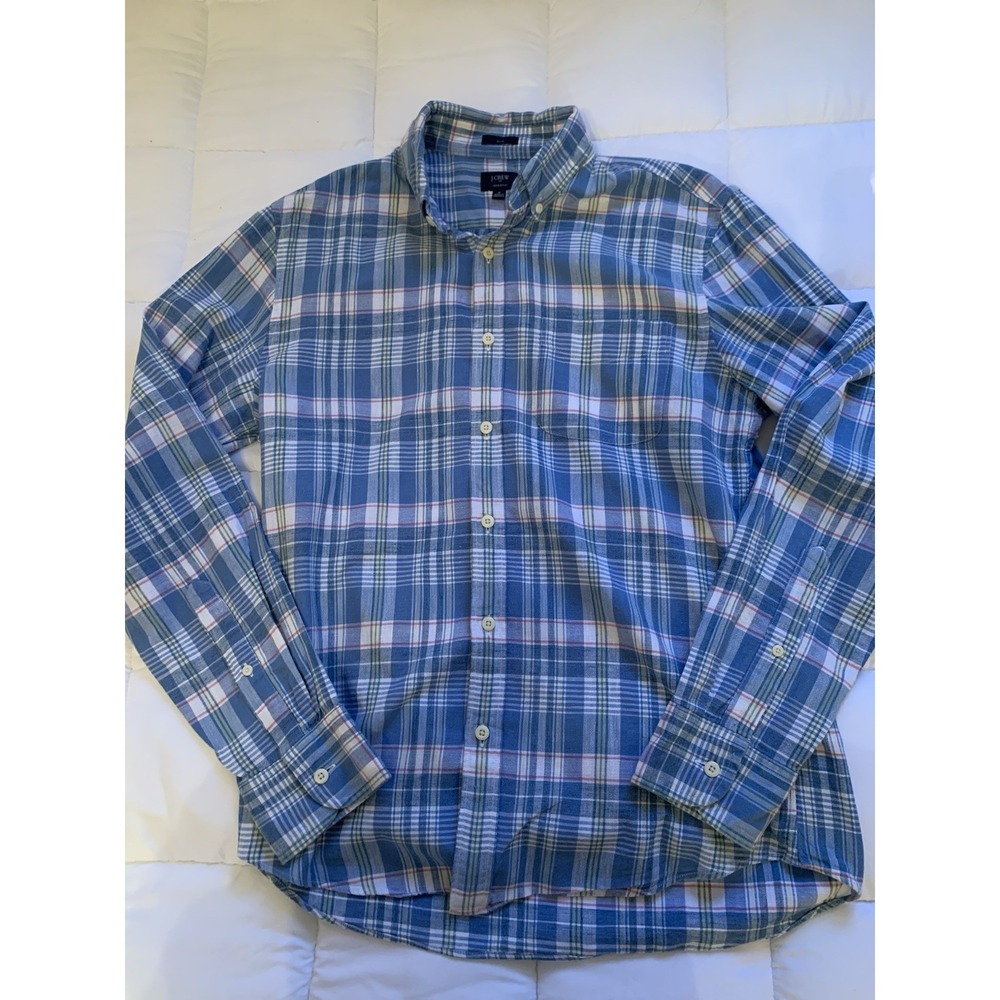 J Crew Homespun Shirt Mens Medium Blue Button Down Slim Casual